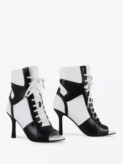 Bottines noires à lacets et bout ouvert pour femme