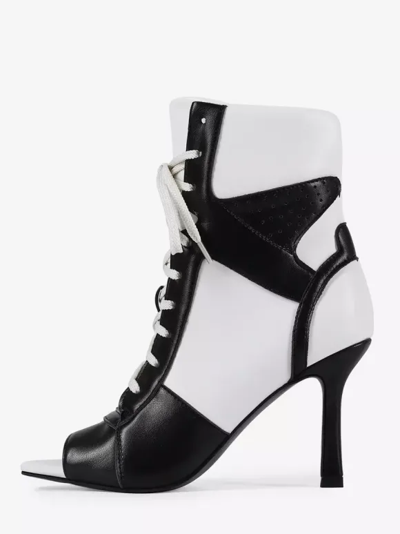 Bottines noires à lacets et bout ouvert pour femme