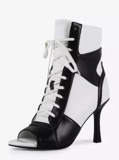 Bottines noires à lacets et bout ouvert pour femme