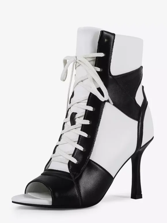 Bottines noires à lacets et bout ouvert pour femme