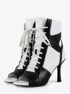 Bottines noires à lacets et bout ouvert pour femme
