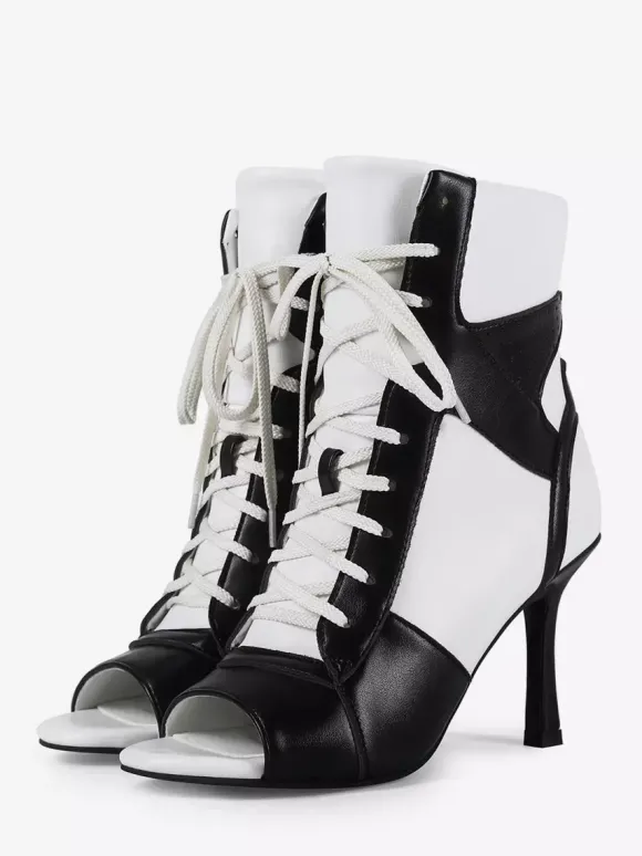 Bottines noires à lacets et bout ouvert pour femme