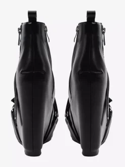 Bottines noires à plateforme pour femmes fermeture éclair talon compensé