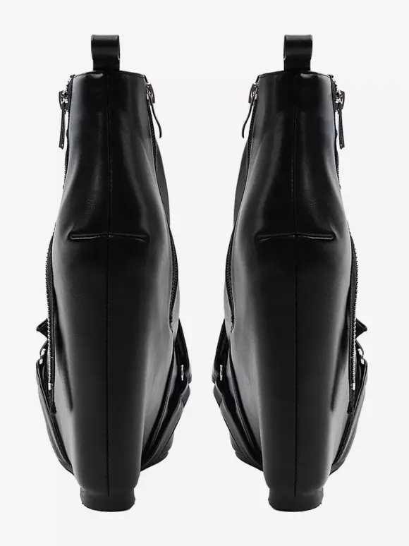 Bottines noires à plateforme pour femmes fermeture éclair talon compensé