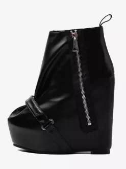Bottines noires à plateforme pour femmes fermeture éclair talon compensé