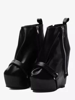 Bottines noires à plateforme pour femmes fermeture éclair talon compensé