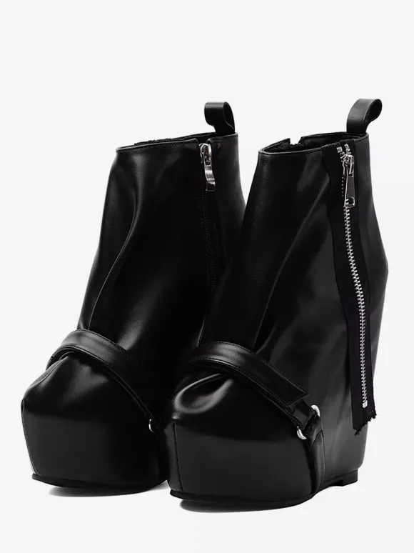 Bottines noires à plateforme pour femmes fermeture éclair talon compensé