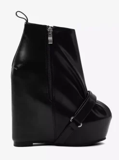 Bottines noires à plateforme pour femmes fermeture éclair talon compensé