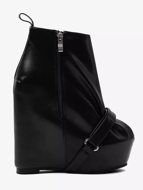 Bottines noires à plateforme pour femmes fermeture éclair talon compensé