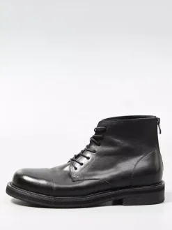 Bottines noires en cuir véritable bout rond lacets et fermeture éclair