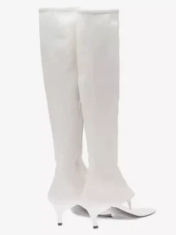 Bottines noires mi-mollet à bout ouvert et talon chaton style tong pour femmes