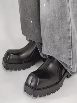 Bottines noires pour hommes bout carré à enfiler