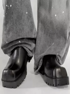 Bottines noires pour hommes bout carré à enfiler