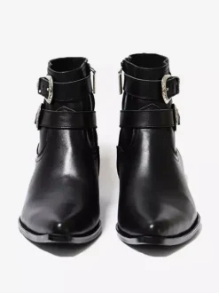 Bottines noires pour homme bout rond boucle talon épais style cowboy