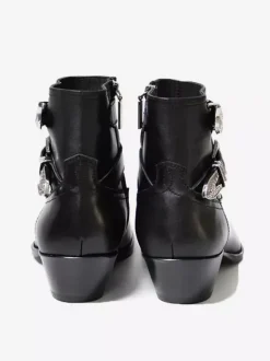 Bottines noires pour homme bout rond boucle talon épais style cowboy