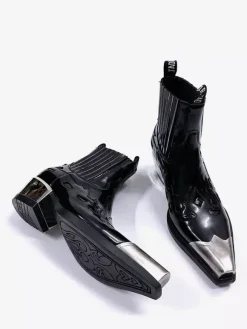 Bottines noires pour homme à bout pointu et talon compensé design