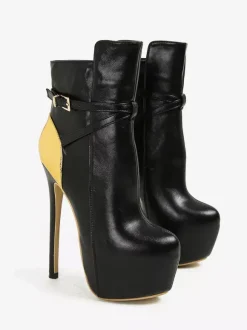 Bottines noires sexy à plateforme bout rond et talon haut avec boucle