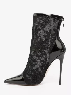 Bottines pour femmes en dentelle noire chaussures de mariage à talons hauts