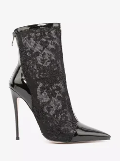 Bottines pour femmes en dentelle noire chaussures de mariage à talons hauts