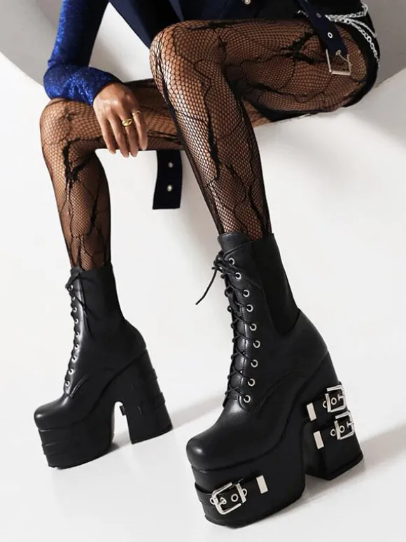 Bottines sans talons à bout rond en cuir PU avec détails métalliques pour femmes