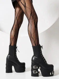 Bottines sans talons à bout rond en cuir PU avec détails métalliques pour femmes