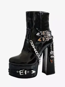 Bottines vernies à bout rond en PU pour femmes