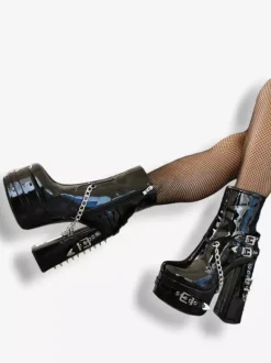 Bottines vernies à bout rond en PU pour femmes