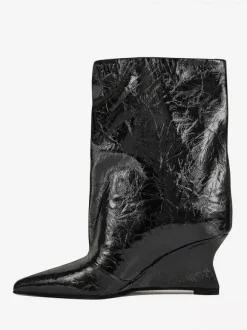 Bottines argentées à bout pointu métallisé et talon compensé bottines de soirée