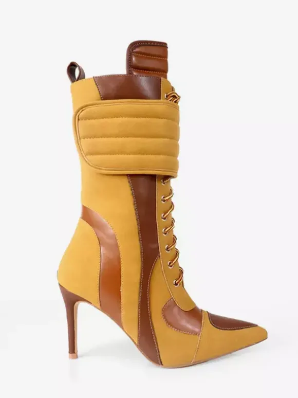 Bottines baskets pour femmes bout pointu lacets talons hauts