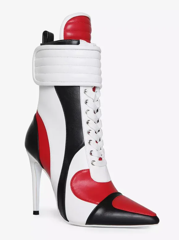 Bottines baskets pour femmes bout pointu lacets talons hauts