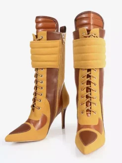 Bottines baskets pour femmes bout pointu lacets talons hauts