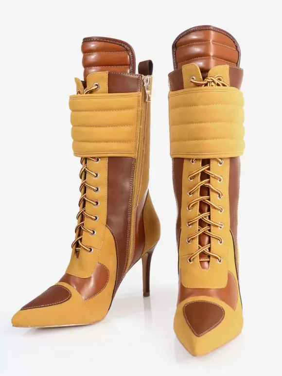 Bottines baskets pour femmes bout pointu lacets talons hauts