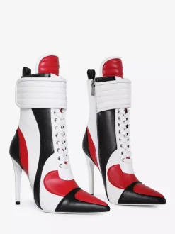 Bottines baskets pour femmes bout pointu lacets talons hauts