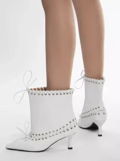 Bottines blanches à bout pointu et talon chaton pour femme