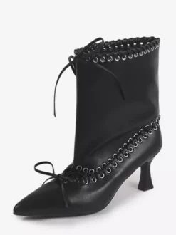 Bottines blanches à bout pointu et talon chaton pour femme