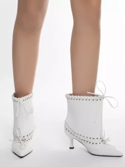 Bottines blanches à bout pointu et talon chaton pour femme