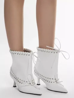 Bottines blanches à bout pointu et talon chaton pour femme