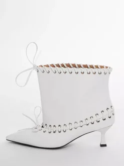 Bottines blanches à bout pointu et talon chaton pour femme