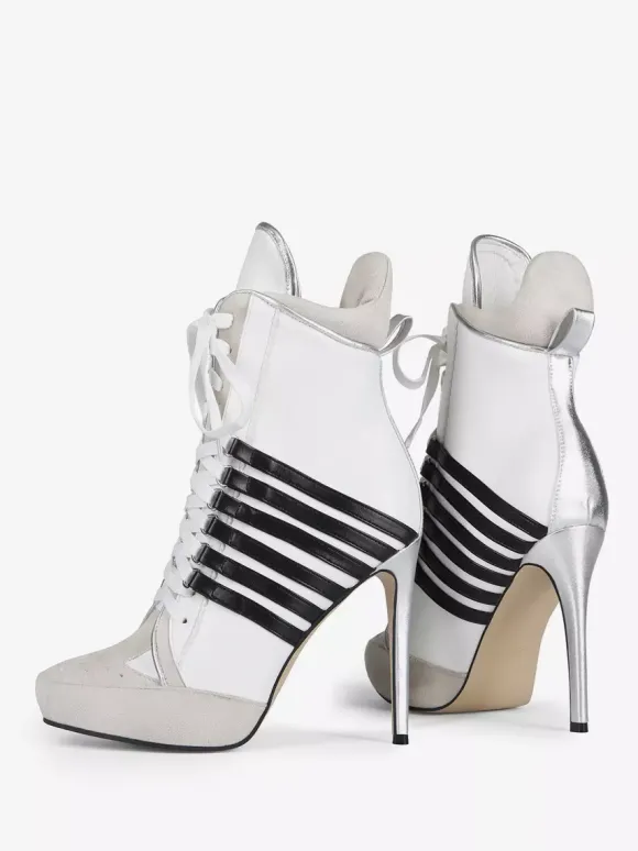 Bottines blanches à lacets et bout pointu pour femme