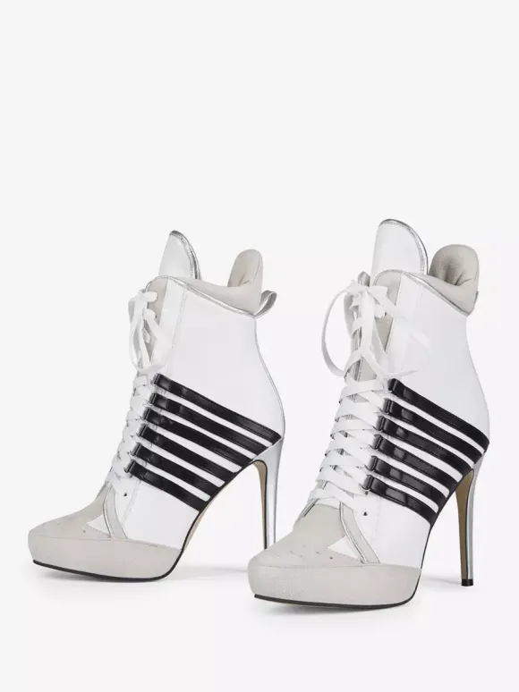 Bottines blanches à lacets et bout pointu pour femme