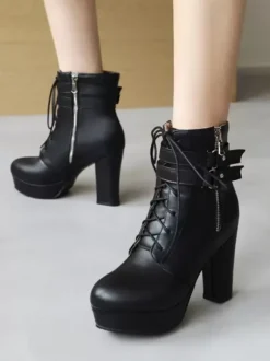 Bottines à bout rond blanches pour femmes Bottines à talon épais
