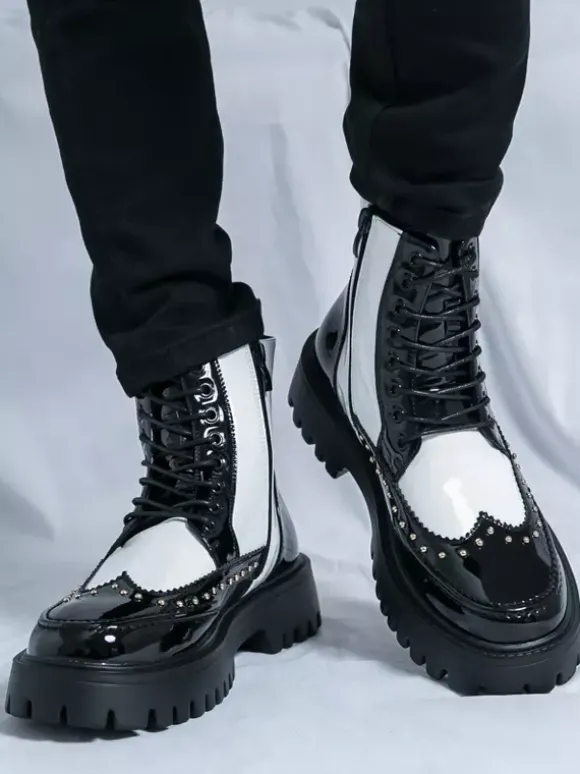 Bottines à bout rond et rivets pour homme avec semelle plateforme antidérapante