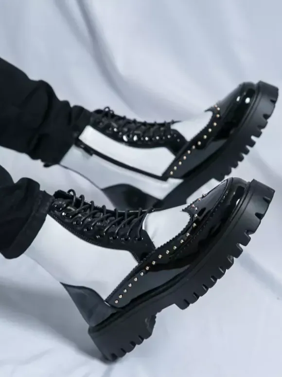 Bottines à bout rond et rivets pour homme avec semelle plateforme antidérapante
