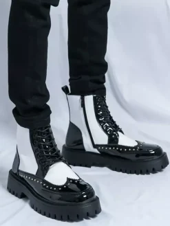 Bottines à bout rond et rivets pour homme avec semelle plateforme antidérapante