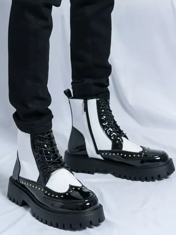 Bottines à bout rond et rivets pour homme avec semelle plateforme antidérapante
