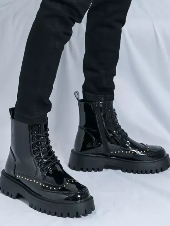 Bottines à bout rond et rivets pour homme avec semelle plateforme antidérapante