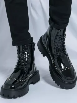 Bottines à bout rond et rivets pour homme avec semelle plateforme antidérapante
