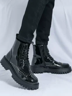 Bottines à bout rond et rivets pour homme avec semelle plateforme antidérapante
