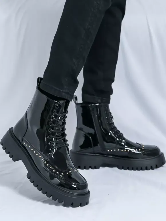 Bottines à bout rond et rivets pour homme avec semelle plateforme antidérapante