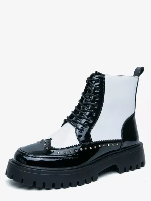 Bottines à bout rond et rivets pour homme avec semelle plateforme antidérapante